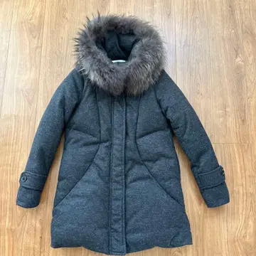 DouDou 퍼 포함 그레이 롱 다운 숏코트