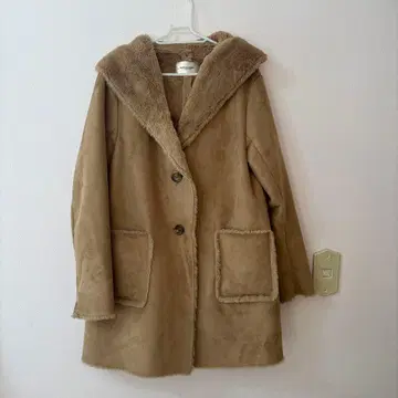 올리브 데 올리브 후드 부착 무스탕 코트