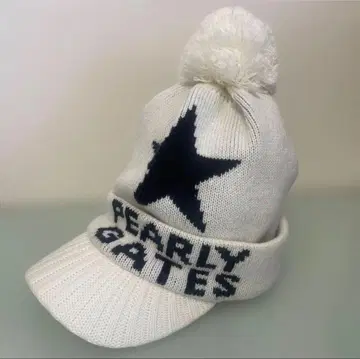PEARLY GATE 니트 모자 화이트 폼폼 포함