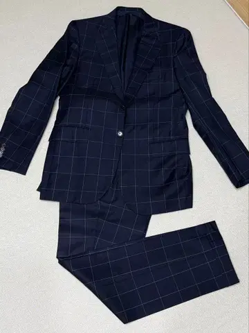 SOVEREIGN 네이비 체크 무늬 수트 48