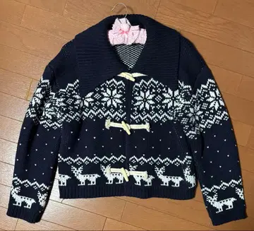 노르딕 무늬 더플 가디건 네이비