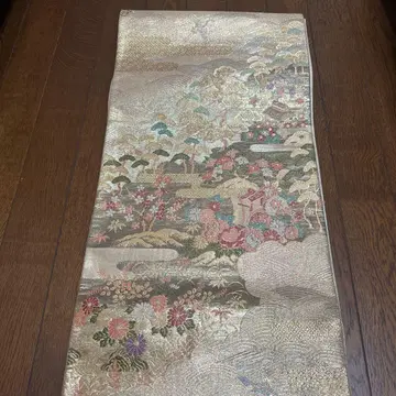 금 바탕 꽃무늬 후쿠로 오비