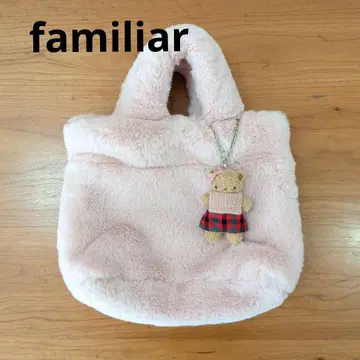 파밀리아 핑크 퍼 핸드백 곰 참 포함 미사용 새상품