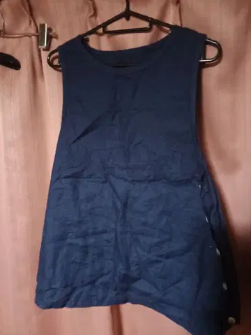 cloudbnine 네이비 헴프 100% 슬리브리스 튜닉 버튼 포함