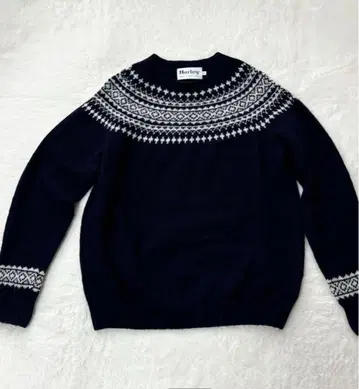 Harley OF SCOTLAND 노르딕 무늬 니트 네이비 42/L