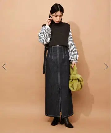 스티치 데님 I라인 스커트 36