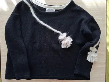 비어즐리 프린지 로프 자수 니트 블랙 여성용