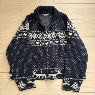 새상품급 [ 3L XXL ] 노르딕 무늬 지퍼 가디건 빅 사이즈 네이비