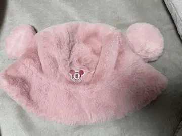 미키 귀 달린 퍼 모자 핑크