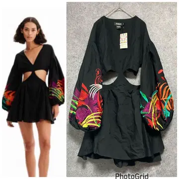 새상품 데시구알 Stella Jean 자수 컷 아웃 원피스 블랙 S