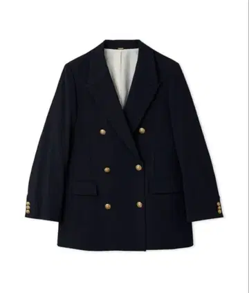 mila owen 금장 버튼 더블 브레스트 롱 블레이저