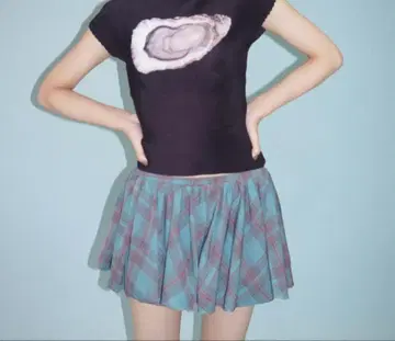 파랑과 검정 체크 무늬 플리츠 스커트