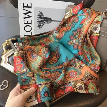 [고품질] 스카프 실크 100% 여성용 참 에스닉 페이즐리