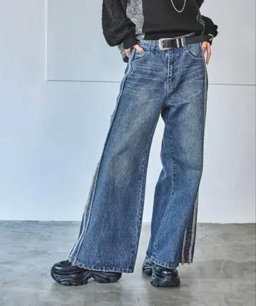 PAGEBOY 프린지 라인 데님 팬츠