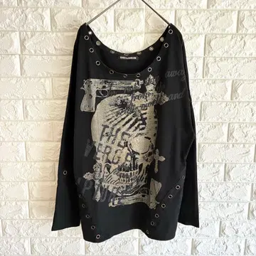 고스트 오브 할렘/긴팔 티셔츠/스컬 프린트/아일렛/F/블랙