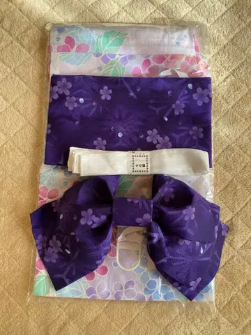 수국 패턴 유카타 오비 리본 백 세트