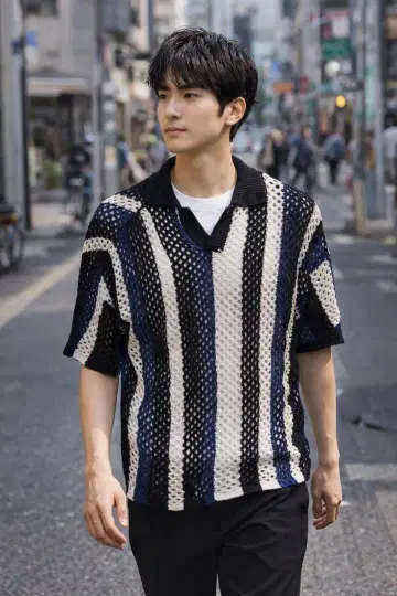 남성용 블랙 메쉬 시스루 반팔 상의 S