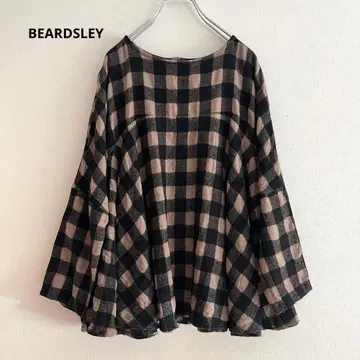 레어 비어즐리 체크 플레어 블라우스 울 혼방 어른 체크 체형 커버