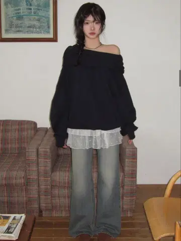 modimood 후드 부착 오프 스웨트 셔츠 네이비