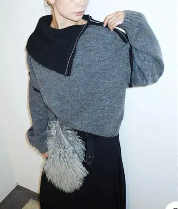 하이넥 지퍼 디자인 니트 멜란지