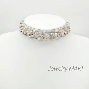 긴자 주얼리 마키 초커 담수 펄 비즈 실버 클로징