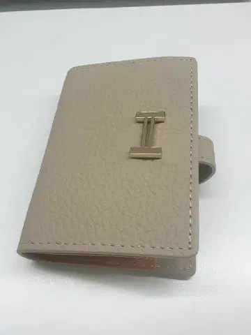 베이지 가죽 접이식 지갑