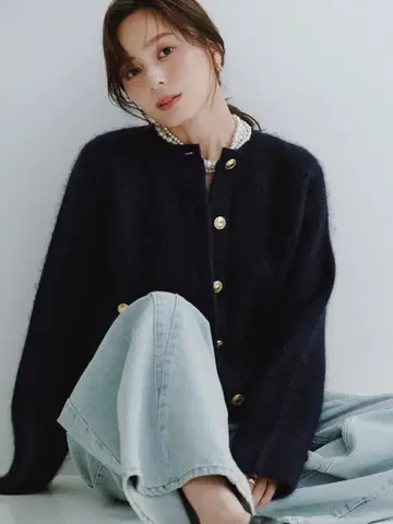 anuans 캐시미어 블렌드 노카라 니트 자켓