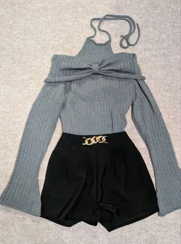 오프숄더 니트 팬츠 셋업