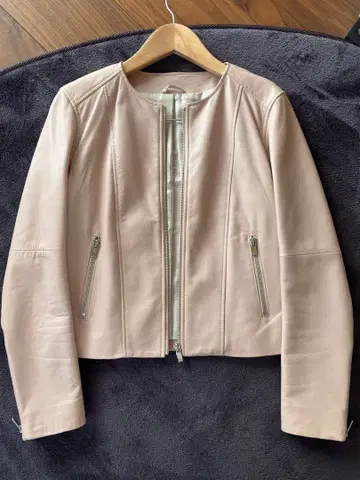 ANAYI 노카라 가죽 자켓 핑크 베이지 38