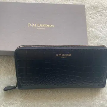 J&M DAVIDSON 라운드 지퍼 장지갑 가죽 악어 무늬 블랙
