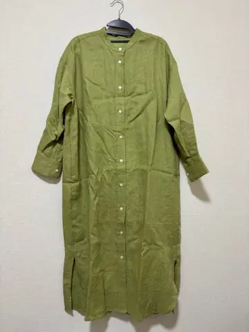 우타오 린넨 긴팔 셔츠 원피스 프리 사이즈 그린