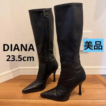 DIANA 슬림 레그 부츠 슬림 롱 부츠 스틸레토 가죽 블랙