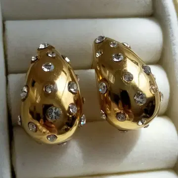 스테인리스 물방울 통통 스톤 장식 드롭형 귀걸이