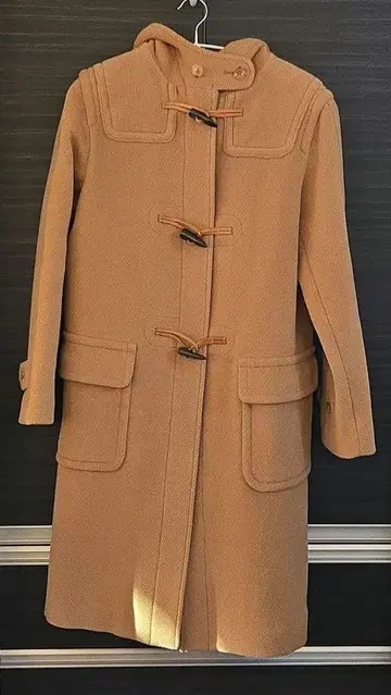 카멜색 더플 코트 후드 부착