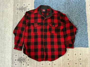 ZEROTEX 빨검 체크 무늬 긴팔 플란넬 셔츠 울 100%