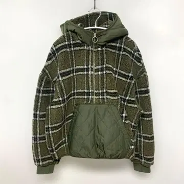 [ ZARA ] 자라 보아 하프 지퍼 후드티 퀼팅 체크 M