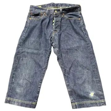 모모타로 진즈 W28 데님 버튼 플라이 인디고 크롭 팬츠