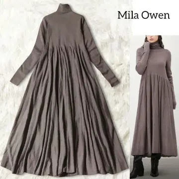 미라 오웬 니트 원피스 롱 브라운 터틀넥 개더