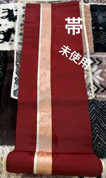 오비 기모노 일본 의류 와인 레드 꽃 무늬 미사용품