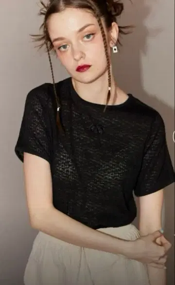 캔디 스트리퍼 반팔 티셔츠 블랙 M