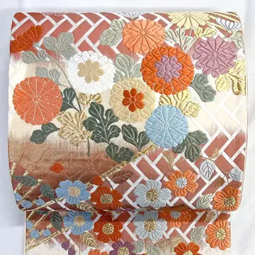 후쿠로 오비 부채 당금직 부채 국화 편백나무 기모노 오비 023k