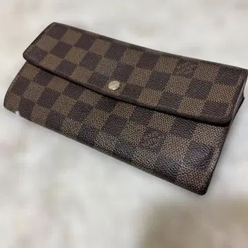 다미에 패턴 브라운 가죽 접이식 지갑