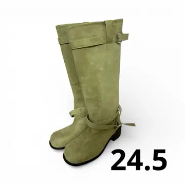 미사용 새상품 베이지 스웨이드 느낌 롱 부츠 버클 포함 24.5