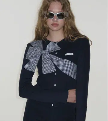 [ 미개봉 새상품 ] CRANK 리본 니트 가디건 네이비