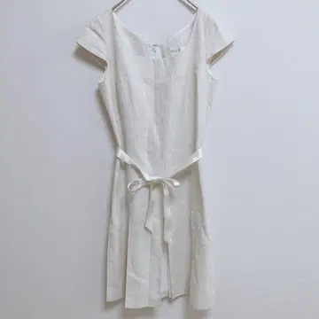 로페 반팔 원피스 리본 프렌치 슬리브 아이보리 9AT