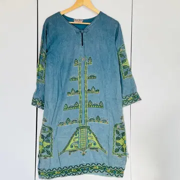 Malaika 마라이카 데님 블루 자수 롱 원피스