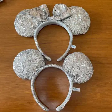디즈니 머리띠 미키 미니 2개 스팽글 실버 페어