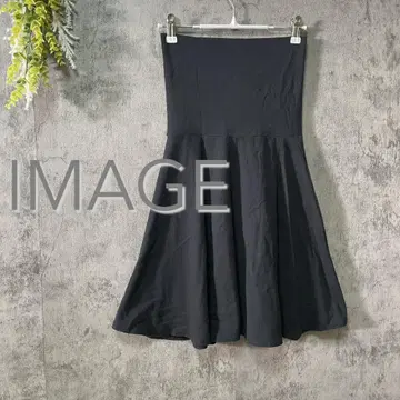 이마쥬 플레어 스커트 허리 밴딩 블랙 면 혼방 올 시즌