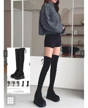 GRL 2Way 통굽 드로스트 리본 니하이 부츠 [zr1231]