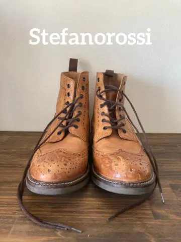 Stefanorossi 브라운 가죽 윙팁 부츠